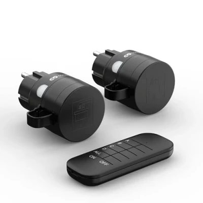 Imagen de conecto toma de corriente con mando a distancia para exterior, 2300 W, 230V, 1 x por radio, juego IP44, ahorro energía, 30m alcance, negro