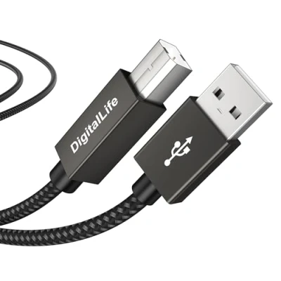Imagen de DigitalLife FlexMIDI Vortex Cable de Interfaz MIDI USB a B 1.8m Trenzado Nylon para Controladores e Interfaces Audio Compatible con Windows, macOS, Linux AB180 II