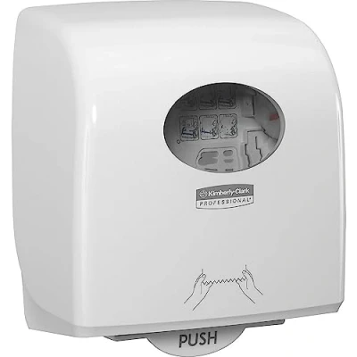Imagen de Aquarius Slimroll Dispensador de Toallas Manos en Rollo 7944, Montaje Pared, Hojas Cortadas, Blanco, 07955010