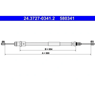 Imagen de ATE 24.3727 0341.2 Cable de Freno Mano 900 CITROËN: Jumpy I Furgón, MPV, FIAT: Scudo Familiar