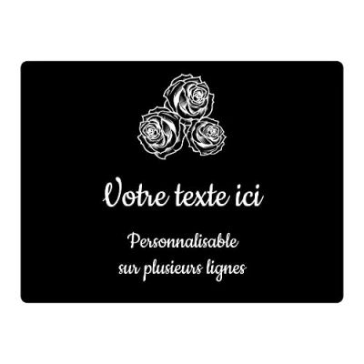 Imagen de Mygoodprice Placa grabada funeraria, diseño de tres rosas, autoadhesiva, 20 x 15 cm, personalizada, 1 a 3 líneas, color negro