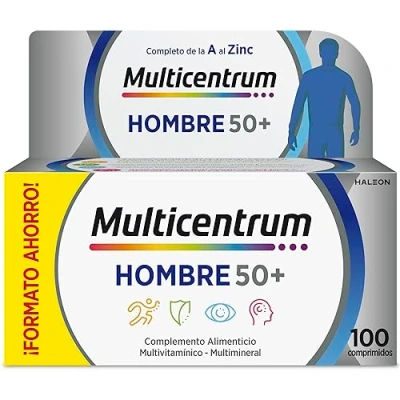 Imagen de Multicentrum Hombre 50+ Complemento Alimenticio Multivitamínico y Multimineral Para Hombres 50+, Con Vitamina C, B, A, Sin Gluten, 100 Comprimidos
