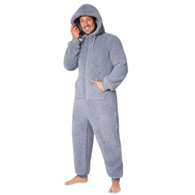 Imagen de Pijama Hombre Entero Mono Hombre, Onesie con Cierre Cremallera Completo, Talla M 3XL, Regalo Navidad (Gris, XXL)