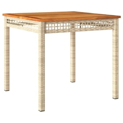 Imagen de vidaXL Mesa de jardín ratán sintético Madera Acacia Beige 80x80x75 cm