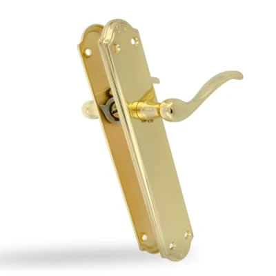 Imagen de Amig Juego de Manillas Placa Ideal para Puertas Paso Interior con Manivela Cómoda, Elegante y Atemporal Zamak Color Dorado 242 x 44 mm