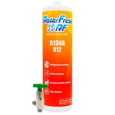 Imagen de Gas Refrigerante Organico para Aire Acondicionado Coche Ralerfresh RF Equivalente a 1000gr sustituto de los Gases R134a y R12 (Botella + Llave)