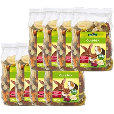Imagen de Dehner Bocadillo Favorito para roedores, Mezcla de Frutas, Aperitivo Premium Rico en vitaminas, 8 x 200 g (1,6 kg)