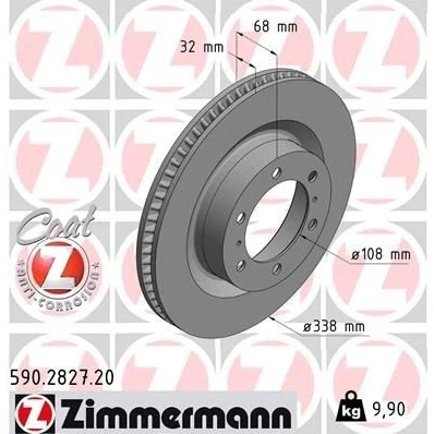 Imagen de ZIMMERMANN COAT Z 590.2827.20 Disco de freno 338 32 8/6 6 140 ventilación interna revestido TOYOTA: Land Cruiser Prado 150