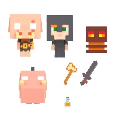 Imagen de Minecraft Mob Head Minis Batalla de fuego en el Nether Pack figuras acción pequeñas, juguete +6 años (Mattel HKR59)