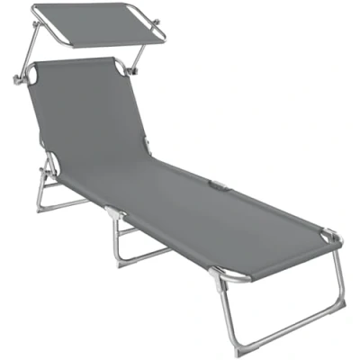 Imagen de TecTake® Tumbona Plegable con Toldo y Respaldo Regulables, Piscina Resistente a la Intemperie, Tumbonas Jardín Exterior Parasol, Playa Carga Máx. 110 kg, Fácil Transporte Gris