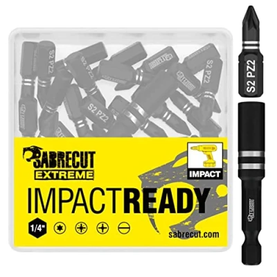 Imagen de 21 x SabreCut SCPA25_21 Juego de puntas destornillador impacto PZ2 25 mm PoziDriv POZI n. 2 un solo extremo para trabajo pesado, incluido portapuntas y caja almacenamiento