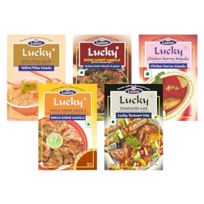 Imagen de Lucky Masale Party Pack (Paquete de fiesta) 3 (Tandoori Masala (pollo o cordero), Shami Kabab, Pollo Korma, Kadhai Gosht, Yakhni Pulao/Pilaf)