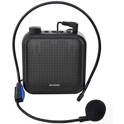Imagen de QINGTIAN Amplificador de Voz,Sistema PA Recargable 12 vatios (1200 mAh) con micrófono Cable para Maestros,guía turístico y más (Negro/Rojo)