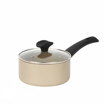 Imagen de Salter BW11107EU7 Cazo Antiadherente Con Tapa De Cristal Templado 16 cm, Aluminio Prensado, La Colección Olympus, Asas Ergonómicas Tacto Suave, Apto Para Placas Inducción, Dorado