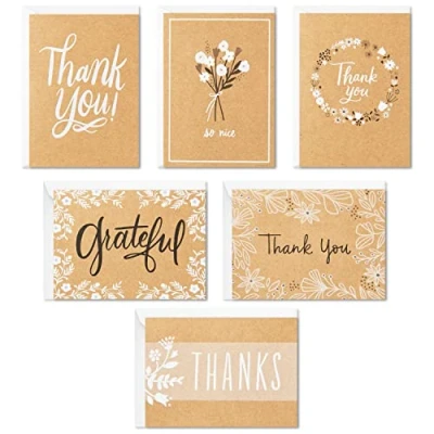 Imagen de Hallmark Tarjetas de agradecimiento surtidas, papel kraft rústico (48 notas con sobres)