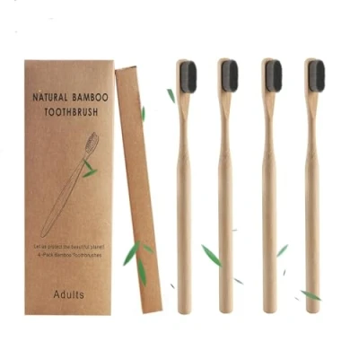 Imagen de JIEYUCHU Cepillos de Dientes Bambú, Cerdas Suaves Naturales, Paquete 4 Suave Cepillo Nano con 20,000 Cerdas, para el Hogar y Viaje (Negro)