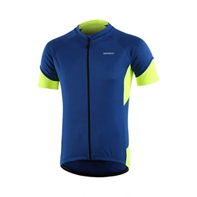 Imagen de BERGRISAR Maillot básico de ciclismo para hombre, manga corta, bicicleta montaña, con bolsillos cremallera, Azul, XX Large
