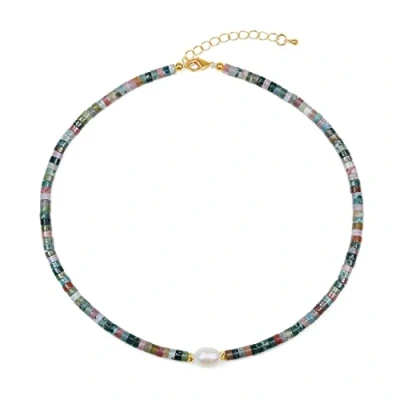 Imagen de COAI Collar para Mujer con Cuentas Heishi de Ágata India Piedra Semipreciosa y Perla Cultivada Agua Dulce