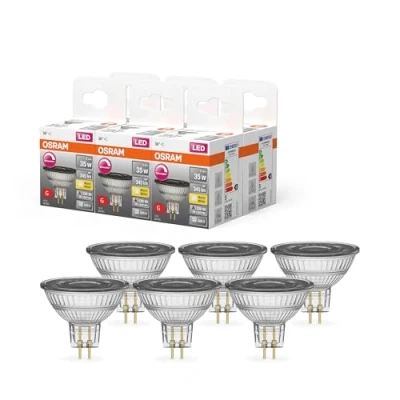 Imagen de OSRAM Lámpara reflectora Superstar, GU5.3 base, vidrio transparente ,Blanco cálido (2700K), 345 Lumen, sustituto de 35W iluminante 6 paquete