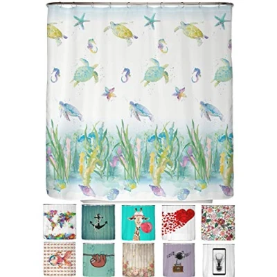Imagen de arteneur® Cortina de Ducha 180x200 Baño Antimoho Tela, Impermeable, Lavable y Opaco con Dobladillo Ponderado Anillas (Oceano)