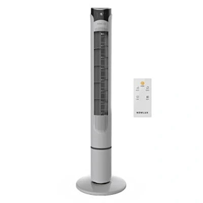 Imagen de Newlux Ventilador de Torre sin Aspas W130 (45W) con Altura 103,5cm, 3 Vel, Modos, Oscilación 70º, Temporizador 12h y Diseño Compacto. Pie Mando a Distancia (Gris Metalizado)