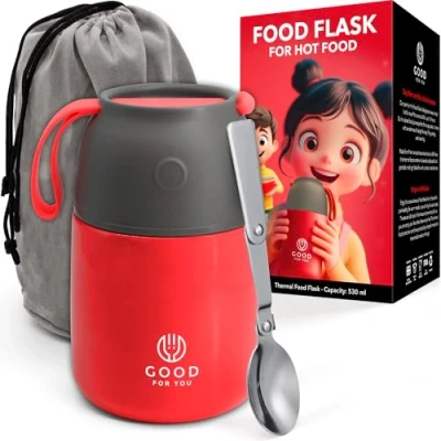 Imagen de Termo aislado de alimentos Tarro acero inoxidable 530 ml para comidas calientes y frías Aislamiento doble pared, recipiente térmico la escuela, oficina