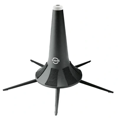 Imagen de K&amp;M 15240 Soporte para trompeta de plástico negro punta cónica goma con base atornillable Transportable en campana instrumento