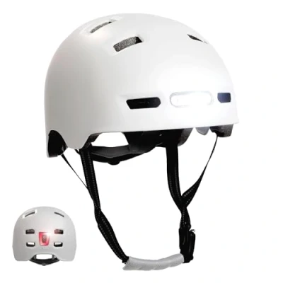 Imagen de Casco de Bicicleta Blanco Mate Crazy Safety con Luz Delantera y Trasera USB Bici Ciudad para Hombres Mujeres, Urbano Patinete, Skate, Patines Bicis BMX Talla M(54 57cm)