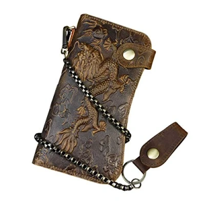 Imagen de Cartera Larga de Cuero Genuino los Hombres con Bolsillo Cremallera Monedero la Billetera Bifold Vendimia (Brown 1)