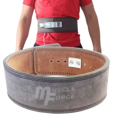 Imagen de MuscleForge® Cinturón de cuero para Powerlifting con hebilla acero, Cinturon Levantamiento Peso talla S, 12 mm grosor, 10 cm ancho
