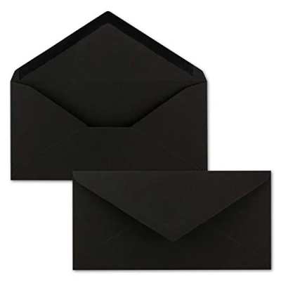 Imagen de 50 sobres de papel estraza ecológico, negro, longitud DIN, 11 x 22 cm, adhesivo para humedecer, 120 g/m², solapa puntiaguda NEUSER PAPIER