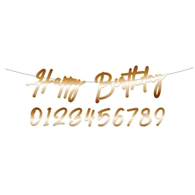 Imagen de Folat 66008 Letter Banner Elegant Verdadera azul 14cm 1 m, color bronce, happy birthday