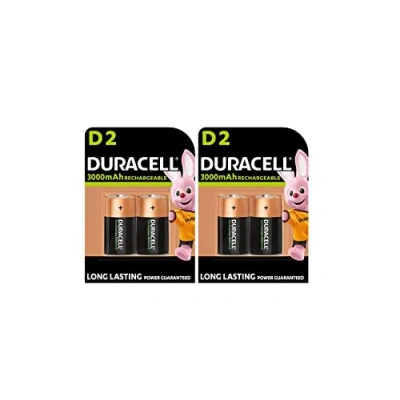 Imagen de 4 pilas recargables Duracell D de 3000 mAh (2 blísters 2 baterías) y