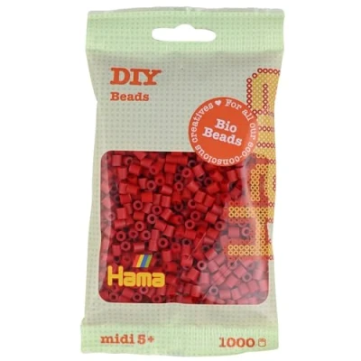 Imagen de Hama Midi Bolsa de cuentas biológicas, aprox. 1000 fusibles, decoración mosaico para niños creativos a partir 5 años, color rojo oscuro
