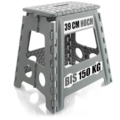 Imagen de com four® Escalón Plegable con Tacos de Goma XXL Taburete Ayuda portátil para Subir el hogar Capacidad Carga hasta 150 kg (Blanco/Gris 1 Pieza)
