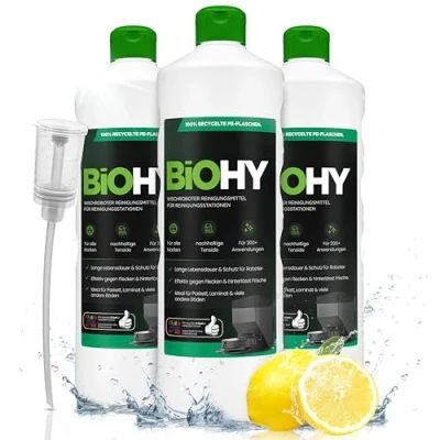 Imagen de BiOHY Limpiador de robots aspiradores (3 botellas 1 litro) + Dosificador Especialmente desarrollado para estaciones limpieza Prolonga la vida útil estación succión (Wischroboter