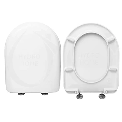 Imagen de HYDRO HOME Bellavista Stylo Tapa para inodoro de plástico termoendurecible, con bisagras ajustables, eje inodoro, color blanco, fabricado en Italia
