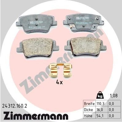 Imagen de ZIMMERMANN 24312.160.2 Juego de pastillas freno con contacto avisador desgaste Foto correspondiente a la entrega, placa deslizante