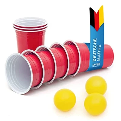 Imagen de GOODS+GADGETS vasos de fiesta; reutilizables para bebidas, beber, plástico fiestas 16 oz, plástico, el juego incluye 3 pelotas ping pong (50 piezas rojo)