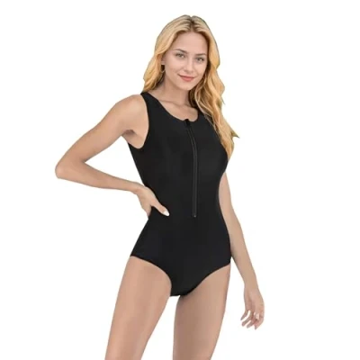 Imagen de Beachkini Traje de Baño para Mujer con Protección Solar,Traje Manga Sin,Ropa Surf Una Pieza Cremallera,27,S