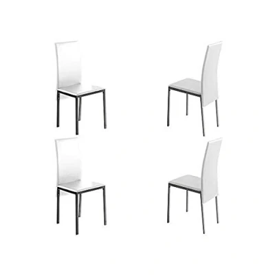 Imagen de MOMMA HOME Set de 4 Sillas Comedor Modelo Melbourne Color Blanco/Plata Material Ecopiel/Metal Medidas 42 x 51 97 cm