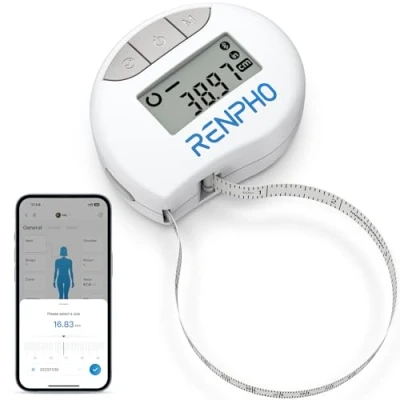Imagen de RENPHO Cinta Métrica Inteligente con Aplicación, Cintas Métricas Bluetooth para Medir el Cuerpo, Fitness, Retractable, Mide la Circunferencia de Parte del Pulgadas y CM