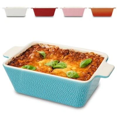 Imagen de Fuente de Cerámica para Horno Pequeña Antiadherente y Antirayones Borde extra Alto Rectangular (Azul)