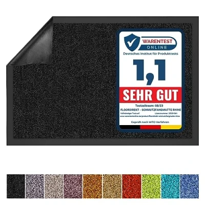 Imagen de Floordirekt Rhine Felpudo para entrada (lavable y potente, con parte trasera antideslizante, 60 cm x 90 cm), color negro