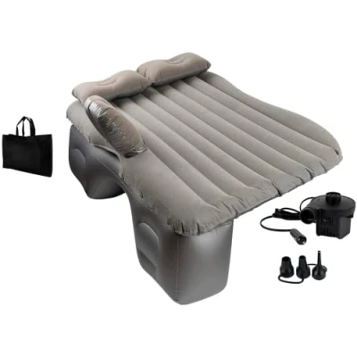 Imagen de EDIESI, Colchón Coche Hinchable, Colchoneta Inflable Individual para Asiento Trasero, con Bomba de Aire Eléctrica 12 V y 3 Adaptadores, Accesorios (Gris)