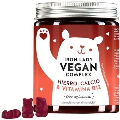 Imagen de Gominolas Sin Azucar De Hierro Complejo Vegano Con Vitamina B12, B1, B6, C, D3 y Yodo Suplementos para Energía Duradera Sistema Inmunitario 60 Unidades Bears With Benefits