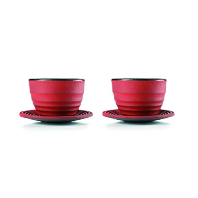 Imagen de IBILI Set 2+2 Tazas Y PLATILLOS Ceylan, Metal, Rojo, 5 x 8 10 cm, 4