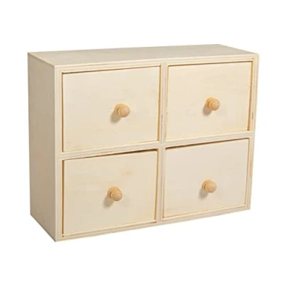 Imagen de RAYHER 62380000 Cajonera de madera FSC Mix Credit 15 x 20 7 cm 4 cajones Marrón