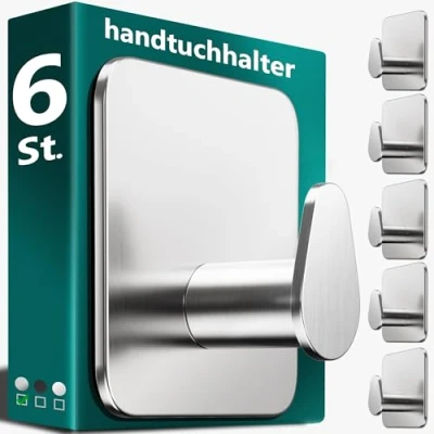 Imagen de 4smile ganchos adhesivos ovalados Juego de 6 acero inoxidable Toallero para baño y cocina
