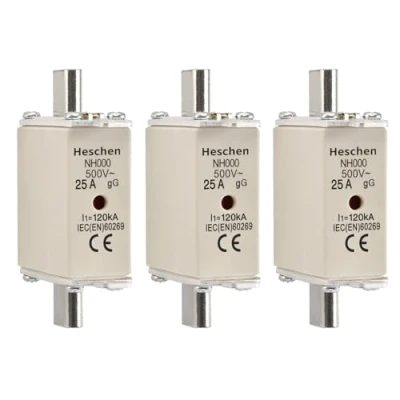 Imagen de Heschen NH Fusible NH000 25A gG, Indicador Frontal, Detector Combinado, 3 unidades